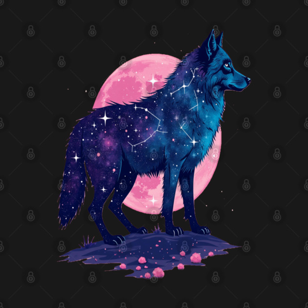 Purple Celestrial Cosmic Wolf Animal Illustration by BirdsnStuff