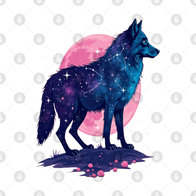 Purple Celestrial Cosmic Wolf Animal Illustration by BirdsnStuff
