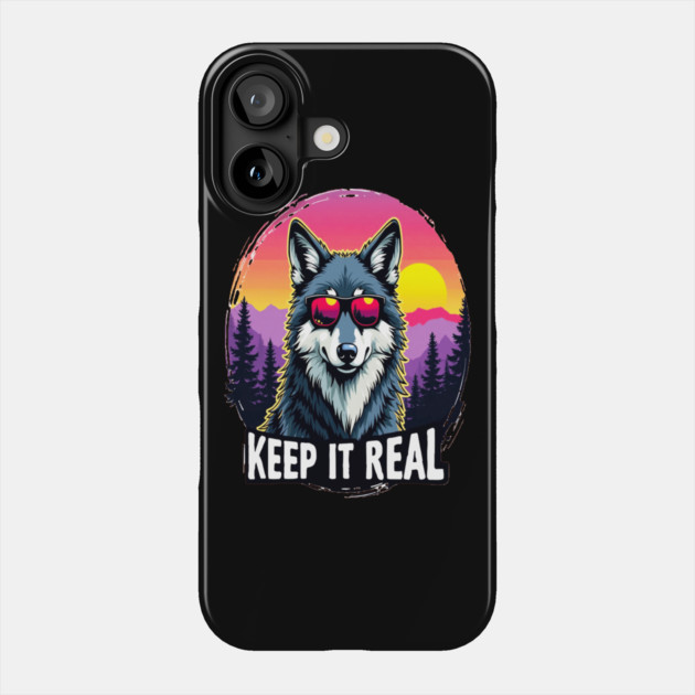 A Vintage Retro "Keep it Real", Wolf Text Graphic Design Phone Case by BirdsnStuff