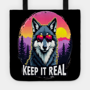 A Vintage Retro "Keep it Real", Wolf Text Graphic Design Tote