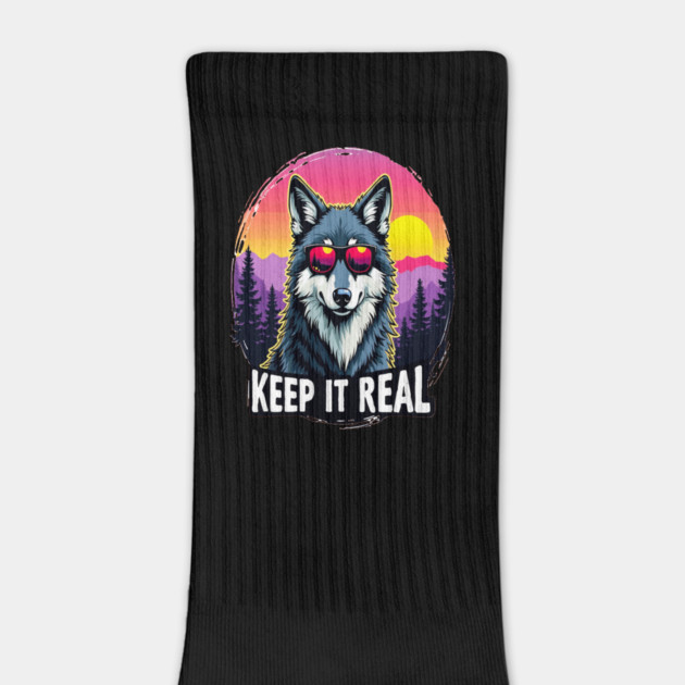 A Vintage Retro "Keep it Real", Wolf Text Graphic Design by BirdsnStuff