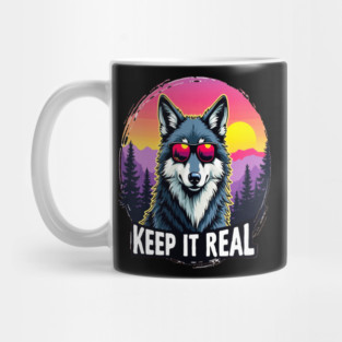 A Vintage Retro "Keep it Real", Wolf Text Graphic Design Mug