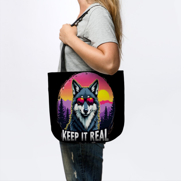 A Vintage Retro "Keep it Real", Wolf Text Graphic Design by BirdsnStuff