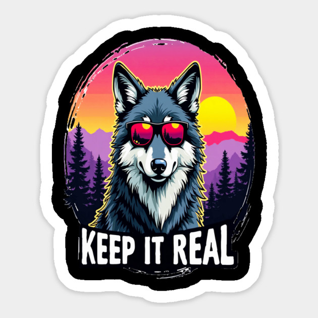 A Vintage Retro "Keep it Real", Wolf Text Graphic Design Magnet by BirdsnStuff