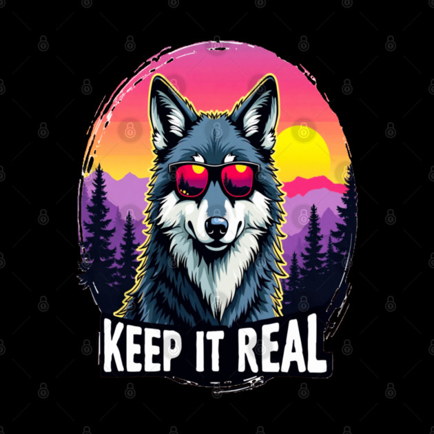 A Vintage Retro "Keep it Real", Wolf Text Graphic Design by BirdsnStuff