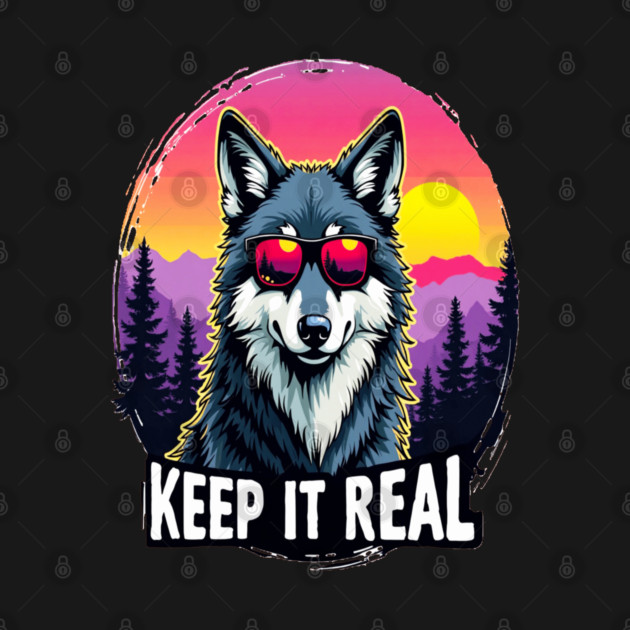 A Vintage Retro "Keep it Real", Wolf Text Graphic Design by BirdsnStuff