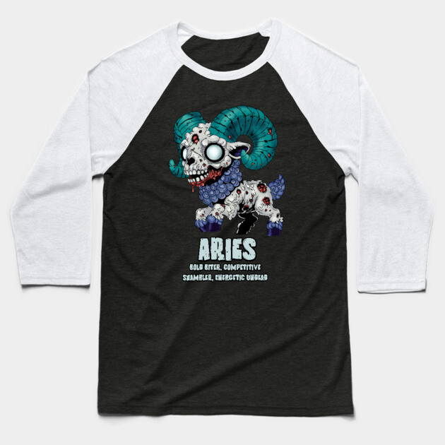 Aries Zombie Baseball T-Shirt by H. R. Sinclair