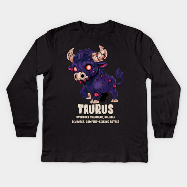 Taurus Zombie Kids Long Sleeve T-Shirt by H. R. Sinclair