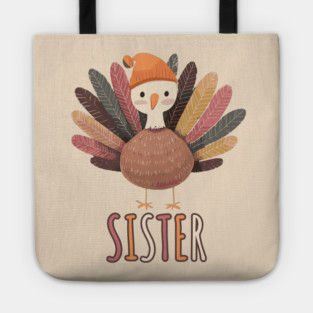 Cute Thanksgiving Sister Turkey with Hat - Boho Style Tote