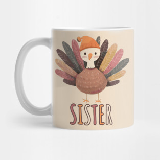 Cute Thanksgiving Sister Turkey with Hat - Boho Style Mug