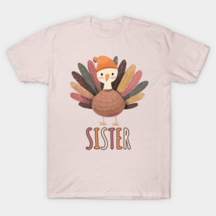 Cute Thanksgiving Sister Turkey with Hat - Boho Style T-Shirt