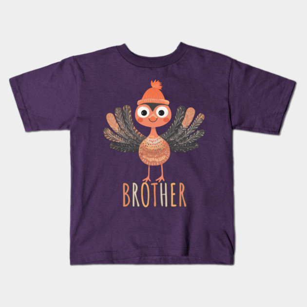 Cute Thanksgiving Brother Turkey with Beanie - Boho Style Kids T-Shirt by TuncGK