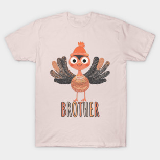 Cute Thanksgiving Brother Turkey with Beanie - Boho Style T-Shirt
