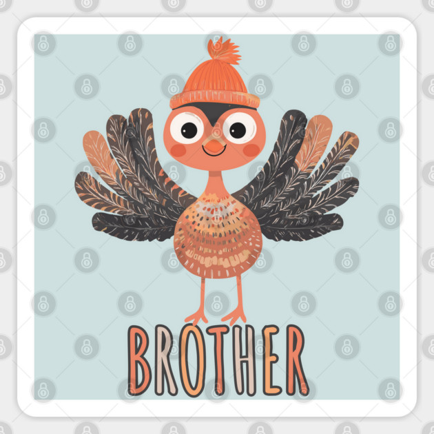 Cute Thanksgiving Brother Turkey with Beanie - Boho Style Sticker by TuncGK