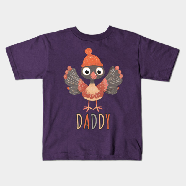 Cute Thanksgiving Daddy Turkey with Hat - Boho Style Kids T-Shirt by TuncGK
