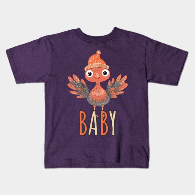 Cute Thanksgiving Baby Turkey with Beanie - Boho Style Kids T-Shirt by TuncGK