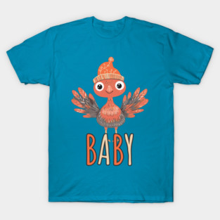 Cute Thanksgiving Baby Turkey with Beanie - Boho Style T-Shirt