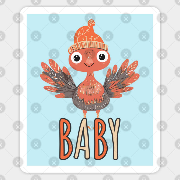 Cute Thanksgiving Baby Turkey with Beanie - Boho Style Sticker by TuncGK