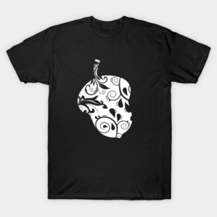 Elegant Floral Ornament Acorn - Black and White Art T-Shirt