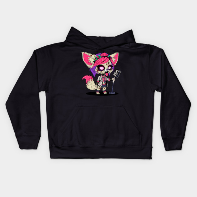 Fennec Fox 80s Pop Star Zombie Kids Hoodie by H. R. Sinclair