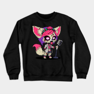 Fennec Fox 80s Pop Star Zombie Crewneck Sweatshirt