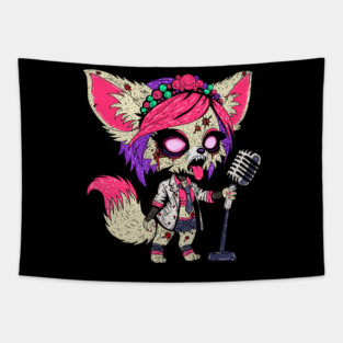 Fennec Fox 80s Pop Star Zombie Tapestry