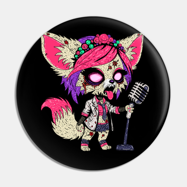 Fennec Fox 80s Pop Star Zombie Pin by H. R. Sinclair