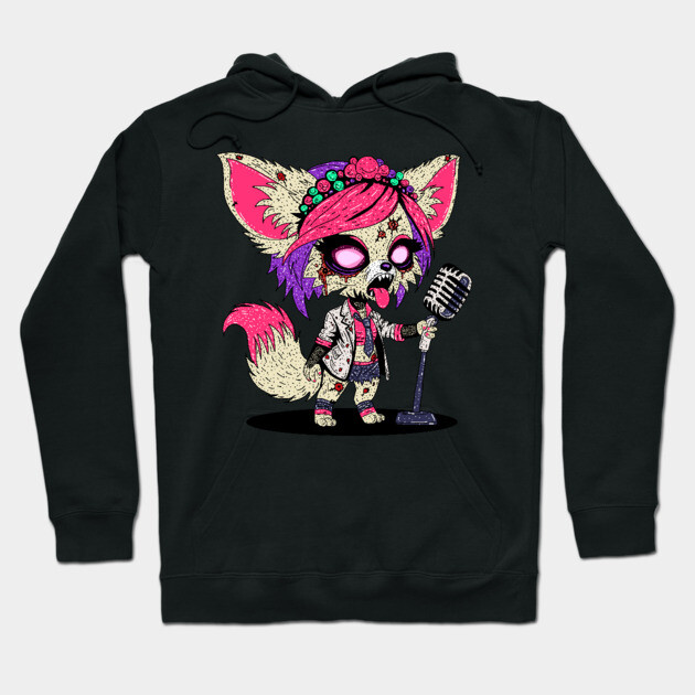 Fennec Fox 80s Pop Star Zombie Hoodie by H. R. Sinclair