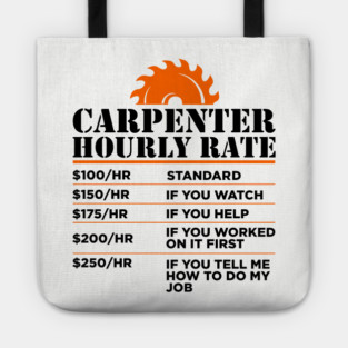 Carpenter Hourly Rate Woodworking Humor Tote