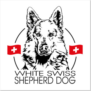 White Swiss Shepherd Dog Portrait Posters and Art