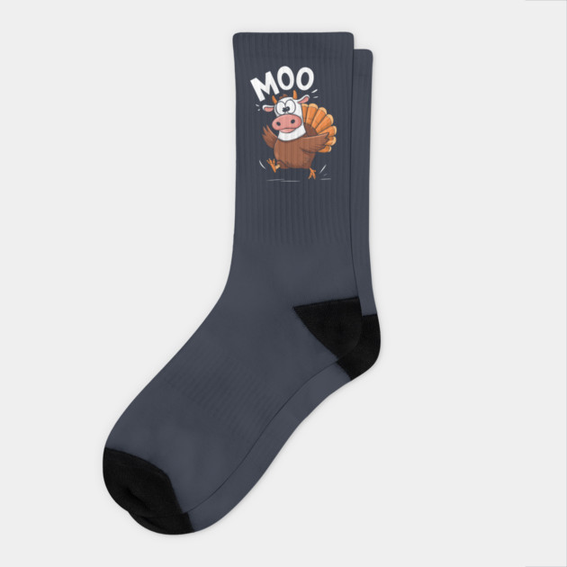 Funny Turkey Cow Moo Thanksgiving Humor Socks by Anticorporati