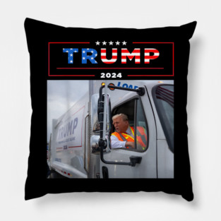 Trump-rides-in-garbage-truck Pillow