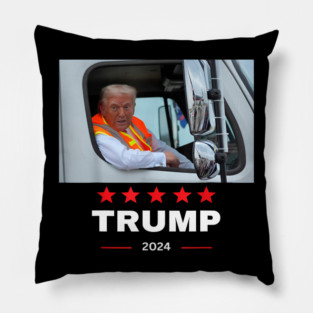 Trump-rides-in-garbage-truck Pillow