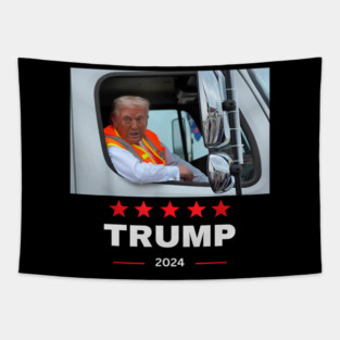 Trump-rides-in-garbage-truck Tapestry