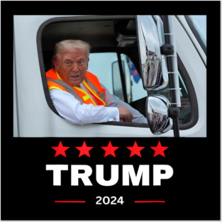 Trump-rides-in-garbage-truck Posters and Art