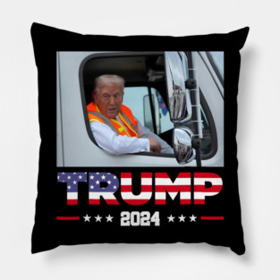 Trump-rides-in-garbage-truck Pillow