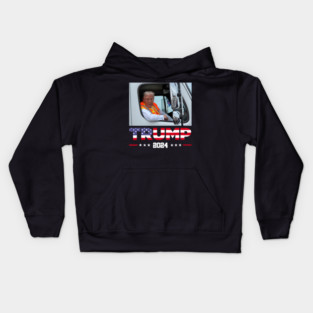 Trump-rides-in-garbage-truck Kids Hoodie