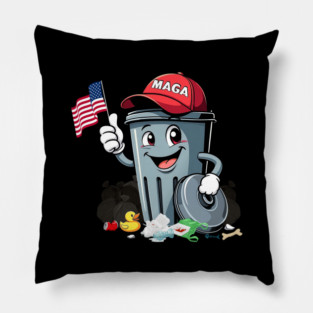 Proud MAGA Garbage Trump Supporter Trash Can Cartoon Funny Pillow