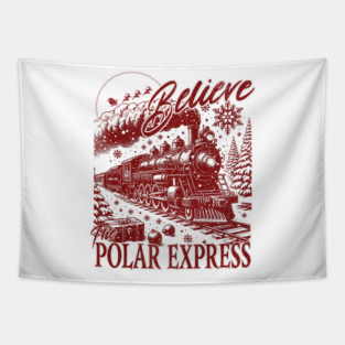 The Distressed Christmas Express Train and Christmas scene - Believe Tapestry