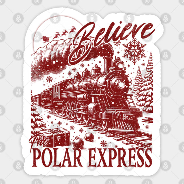 The Distressed Christmas Express Train and Christmas scene - Believe Sticker by Joaddo
