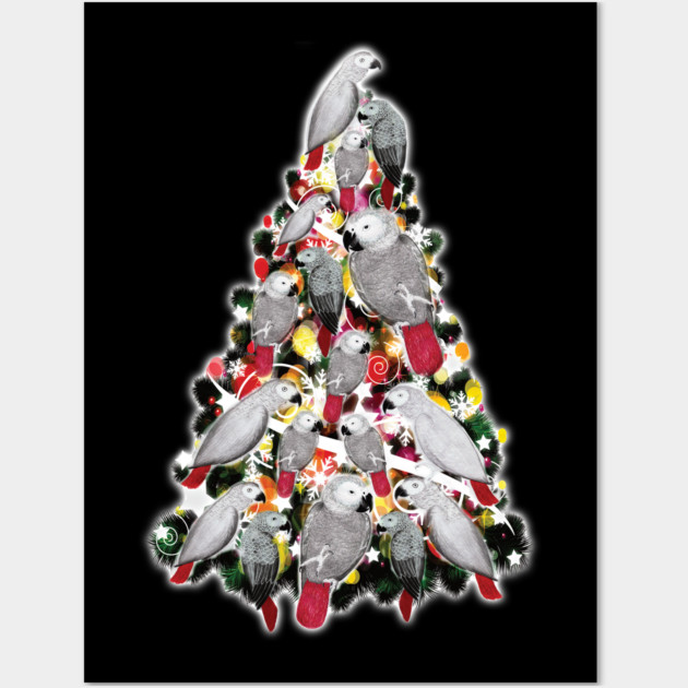 Christmas Tree of African Grey Parrots Wall Art by Einstein Parrot