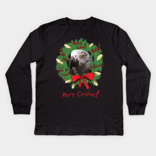 Merry Corn Christmas Wreath Einstein Parrot Kids Long Sleeve T-Shirt