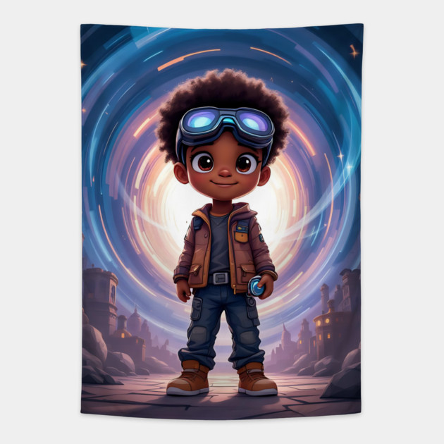 The Time Traveler, African American Child Tapestry by UrbanLifeApparel