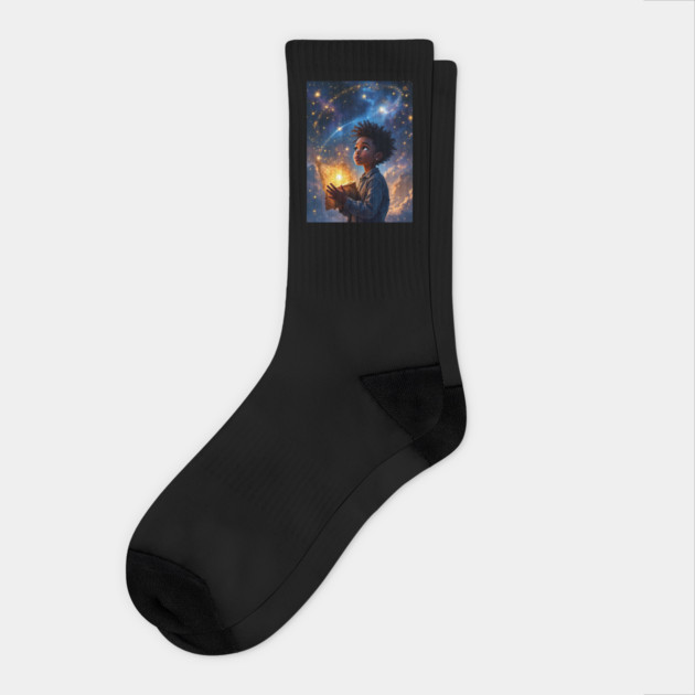 The Star Gazer, African American Children's Poster Socks by UrbanLifeApparel