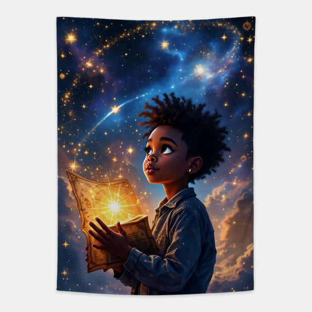 The Star Gazer, African American Children's Poster Tapestry by UrbanLifeApparel