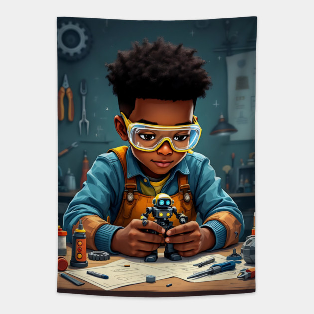 Brilliant Inventor, African American Children's Poster Tapestry by UrbanLifeApparel