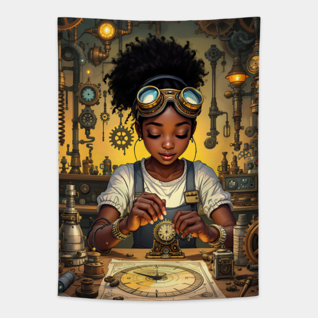 She Invents, African American Children's Poster Tapestry by UrbanLifeApparel