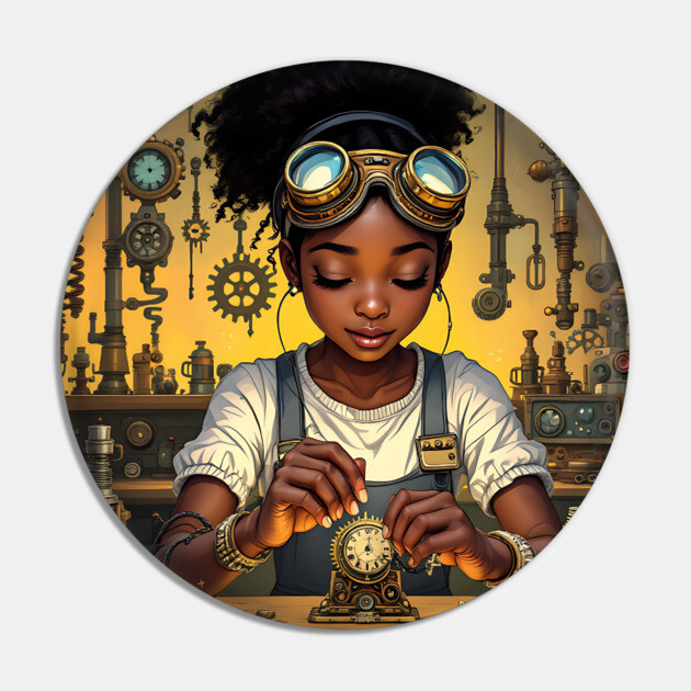 She Invents, African American Children's Poster Pin by UrbanLifeApparel