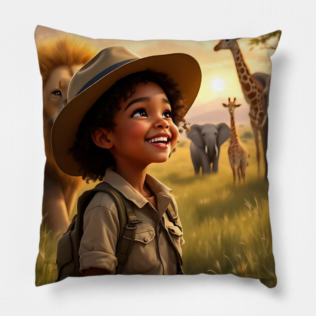Master Safari Guide, African American Children's Poster Pillow by UrbanLifeApparel