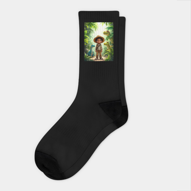 Dino Explorer, African American Children's Poster Socks by UrbanLifeApparel